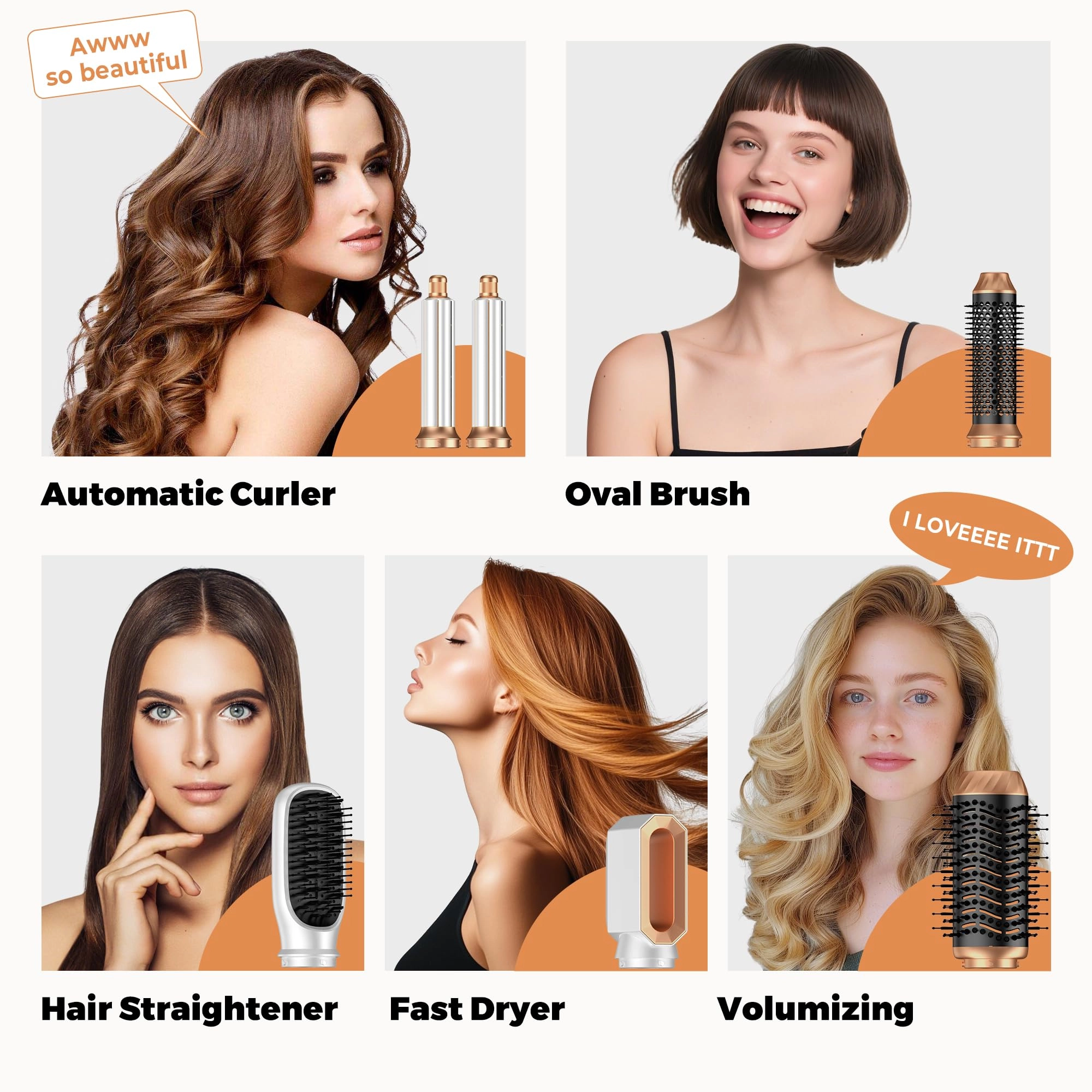 Blow Dryer Brush + Curling Wand + Ionic Hot Air Hair Dryer + Massage Oval Hair Dryer + Left&Right Hair Curlers