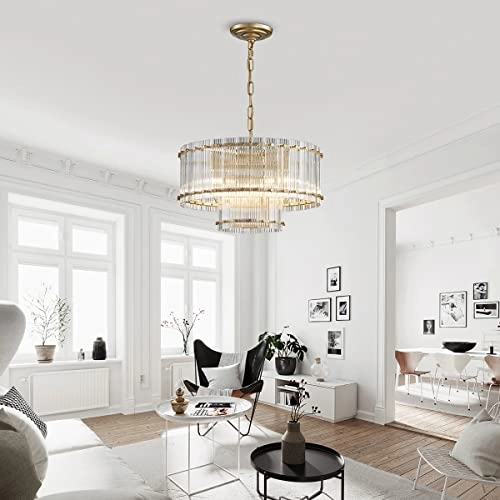 Moder Glass Chandelier - Doule Layer Drum 5-Light