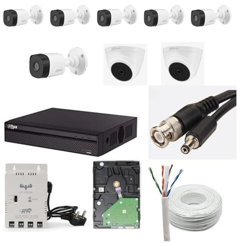 2MP HD CCTV Camera + 8 Channel DVR + JK Vision Power Supply + 1TB Hard Disk + 90 Meter Cable + BNC/DC Connector