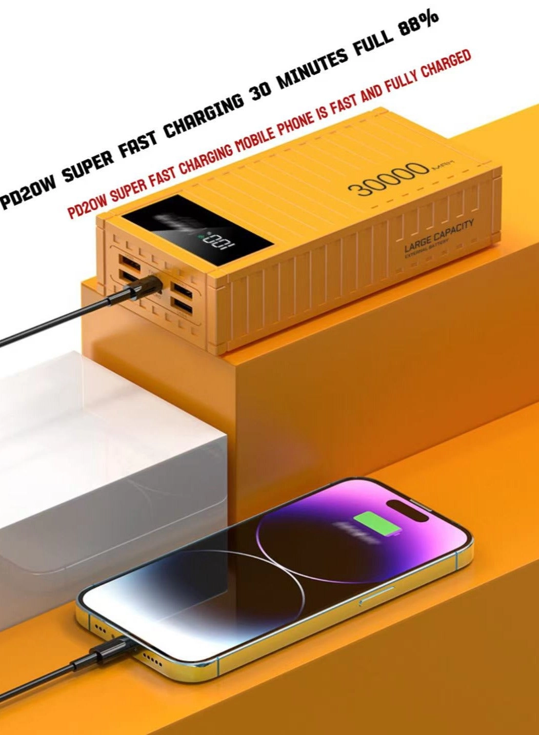 Creative Container-Style PD Fast Charging Power Bank - 30000mAh 66W 20W