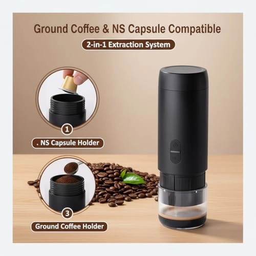 Portable Electric Coffee Brewer - Automatic Espresso Maker 95°C Extraction