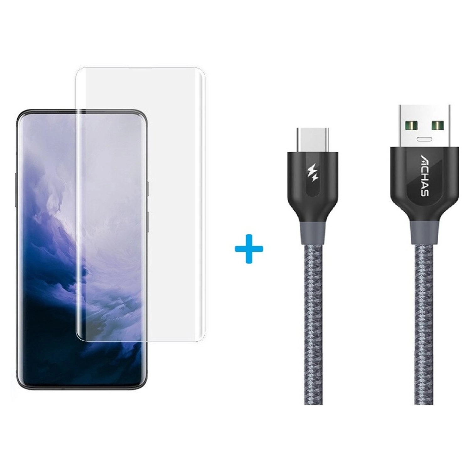 MaxGuard Tempered Glass Screen Protector - 9H Oleophobic + Type-C Cable - Samsung S10 Plus