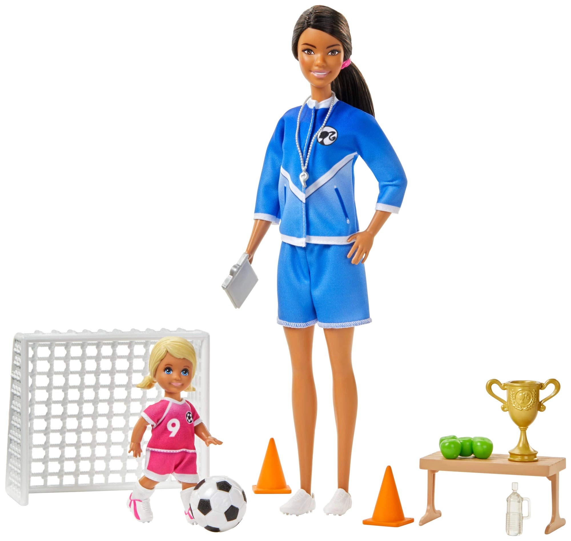 Barbie Soccer Coach Playset - Brunette Coach Doll Student Doll Accessories Ages 3+