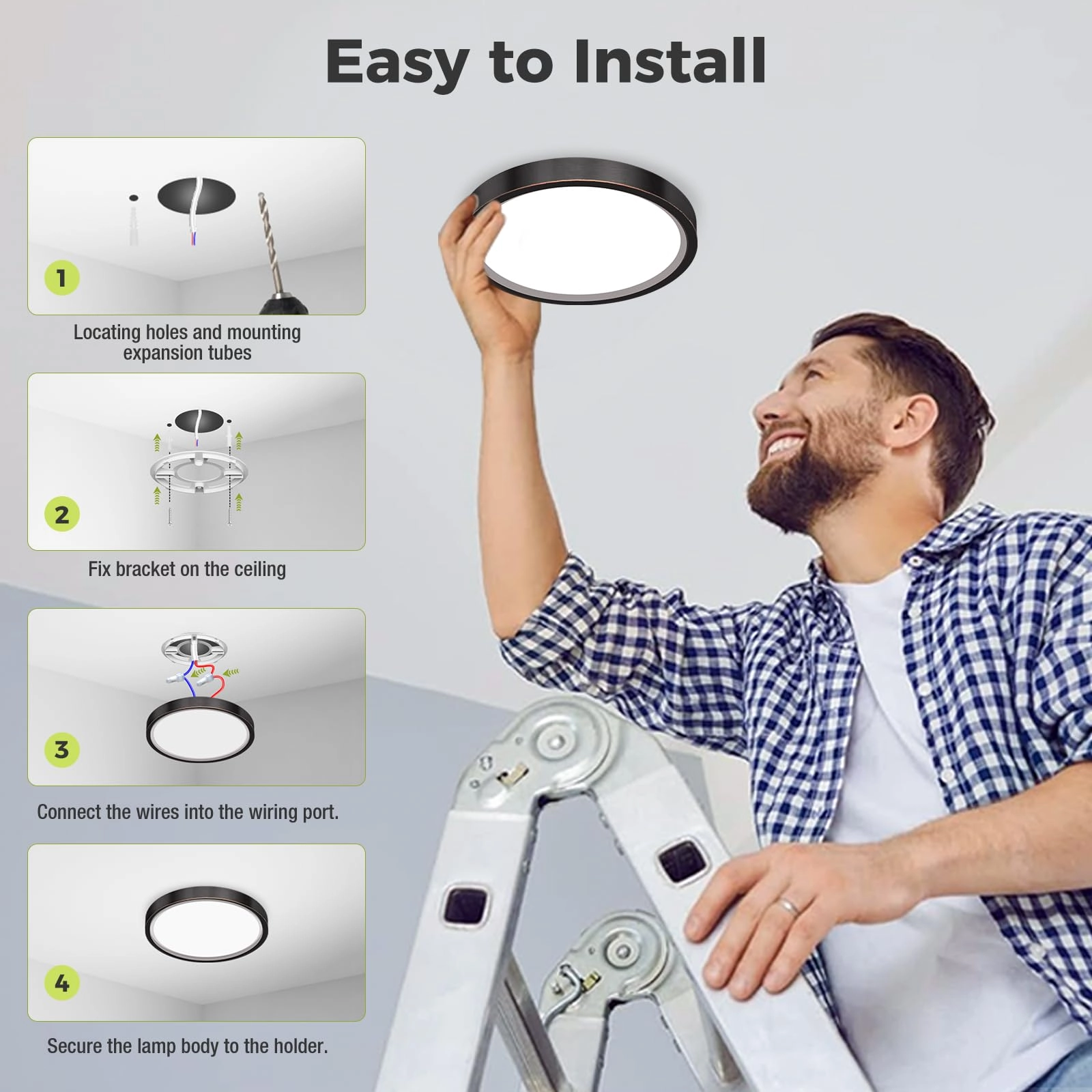 Flush Mount LED Ceiling Light - 3000K 4500K 6000K Dimmable