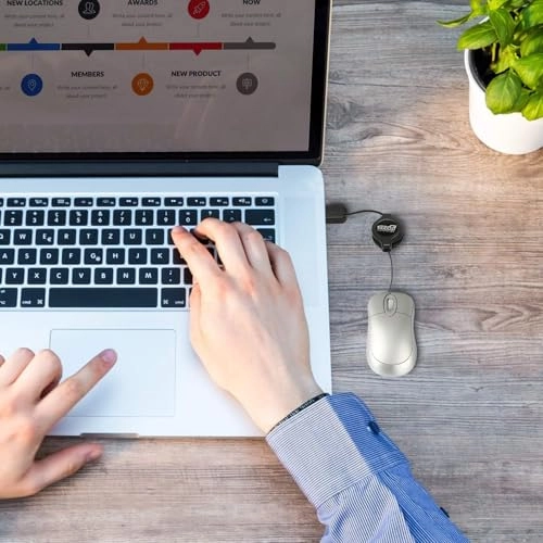 Mini Retractable Cable Wired USB Optical Mouse - USB Wired