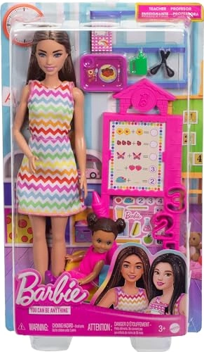 Barbie Teacher Doll - Brunette Printed Dress Ages 3+ Set