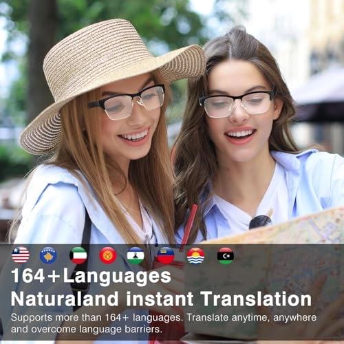 Smart Glasses - Bluetooth 5.3 164+Languages Real-time Translation