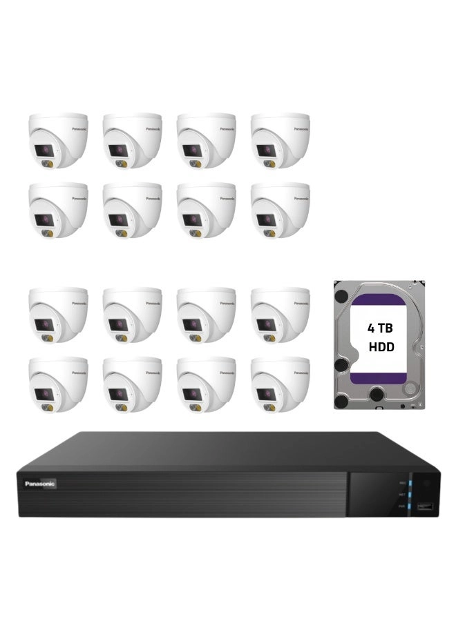 Panasonic QHD IP Camera - 16 turret 4MP IP67 + PoE NVR - 16CH + Surveillance HDD - 4TB