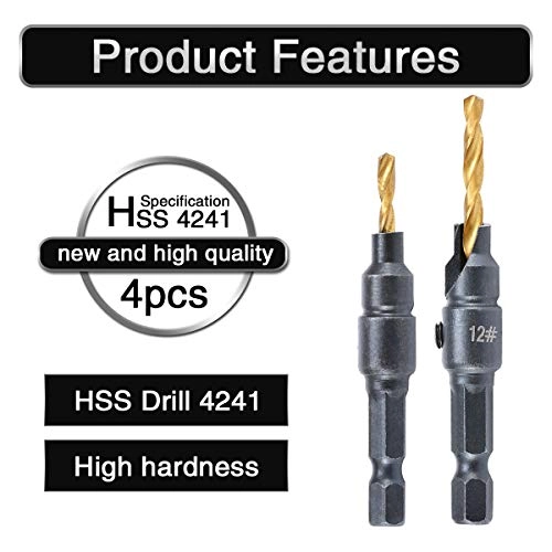 Countersink Drill Bit Set - high speed steel + carbon steel 4 PIECES #6,#8,#10,#12