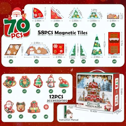 Christmas Magnetic Tiles - 70pcs