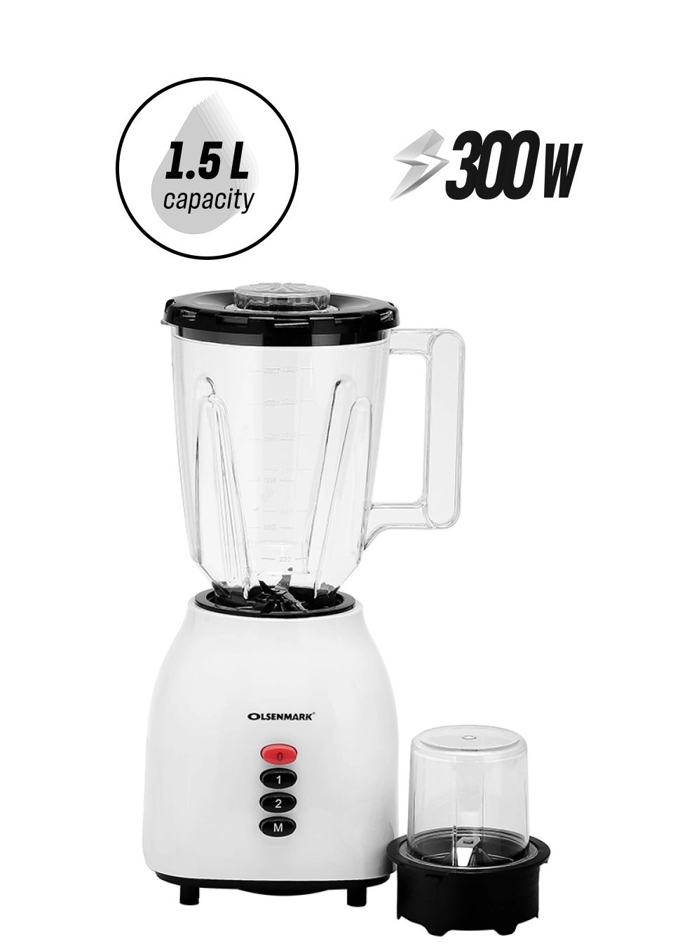 Olsenmark OMSB2361 - 2-In-1 Multifunctional Blender Stainless Steel Blades Safety Lock