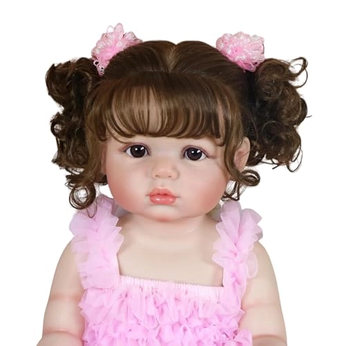 Reborn Toddler Doll - 22 inch Full Vinyl Body Rooted Brown Hair Ages 14+