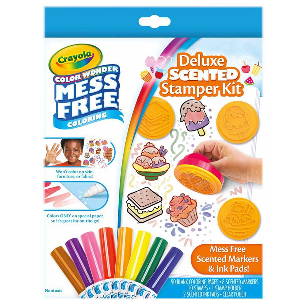 Color Wonder Deluxe Stamper Kit - 50 pieces 10 Art Stamps 8 Scented Markers 2 Scented Ink Pads 1 Stamp Holder