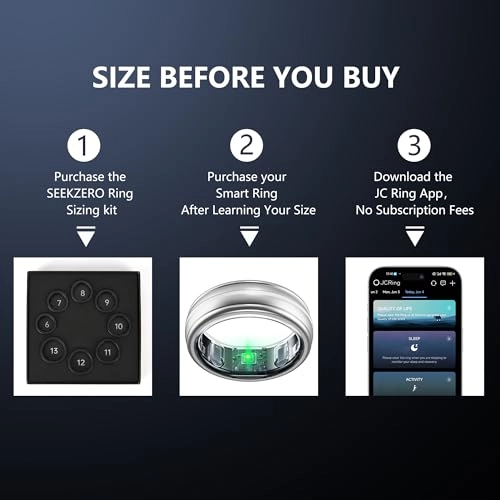 Smart Ring - Heart Rate Monitor Sleep & Step Tracker Waterproof No App Subscription