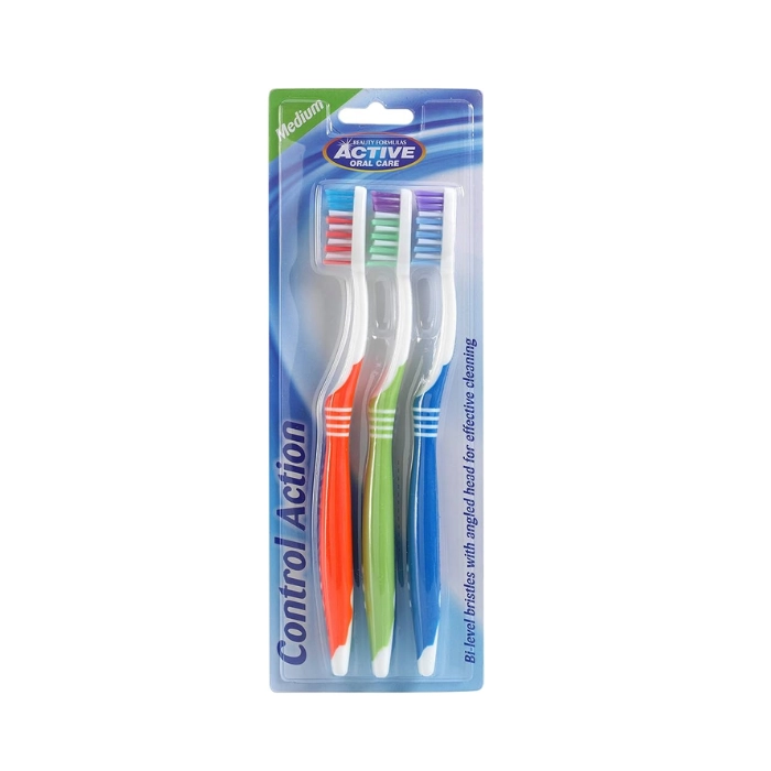 BEAUTY FORMULAS Control Action Tooth Brush - Medium 3-Piece Pack