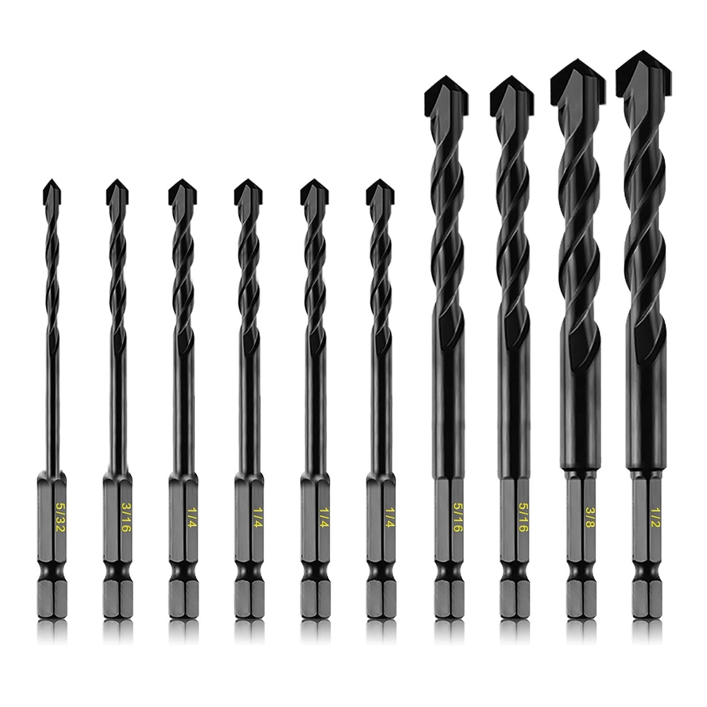 Masonry Drill Bits - Carbide 10-Piece 5/32 to 1/2 inch