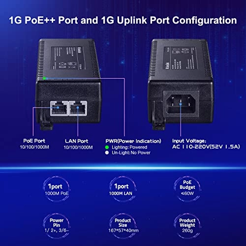 PoE Injector - 60W 48V 802.3af/at/bt 2.5G/1G/100M