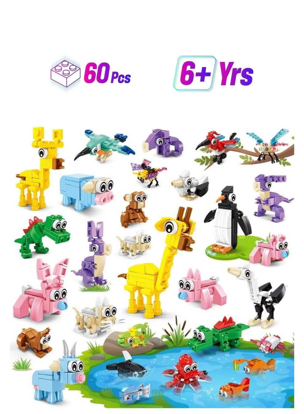 Hogokids Mini Animals Toy Building Block Set - Animals 60 pcs