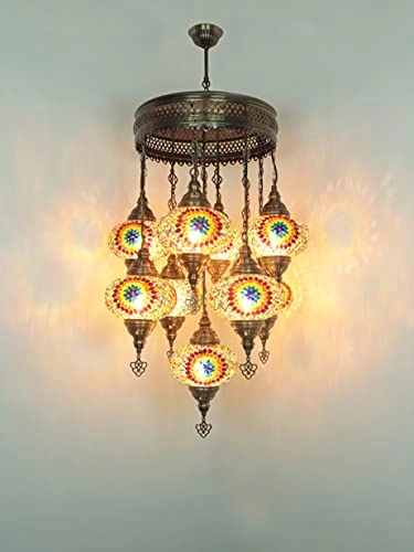 Turkish Mosaic Chandelier - 9 Large Mosaic Globes Hanging
