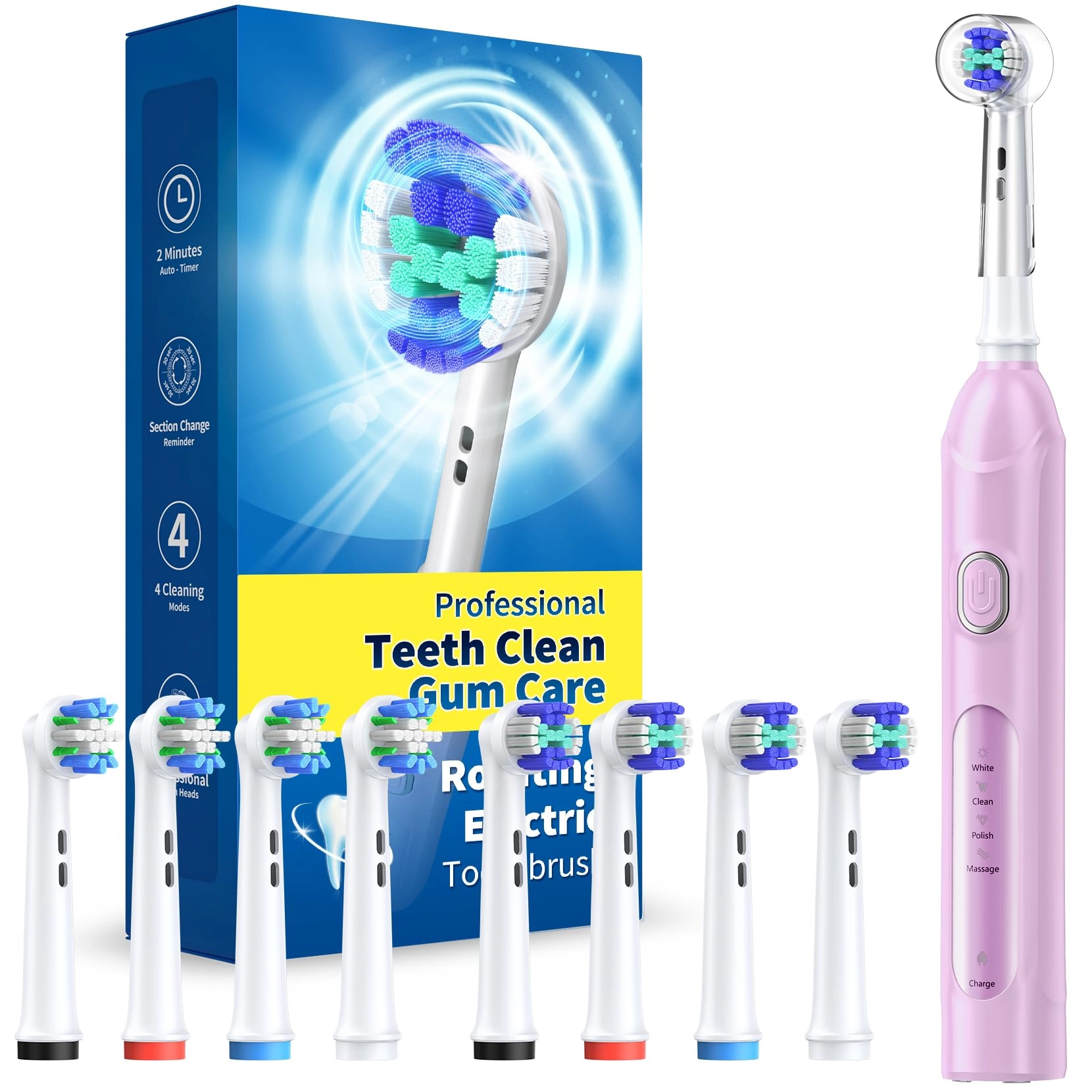 Rotating Electric Toothbrush - 8 Brush Heads 4 Modes 25-Day Battery Life