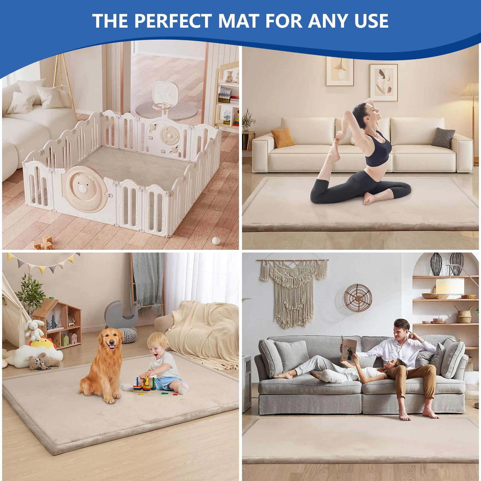 Baby Activity Play Mat - 79"x118" 1.3" Thick Cream
