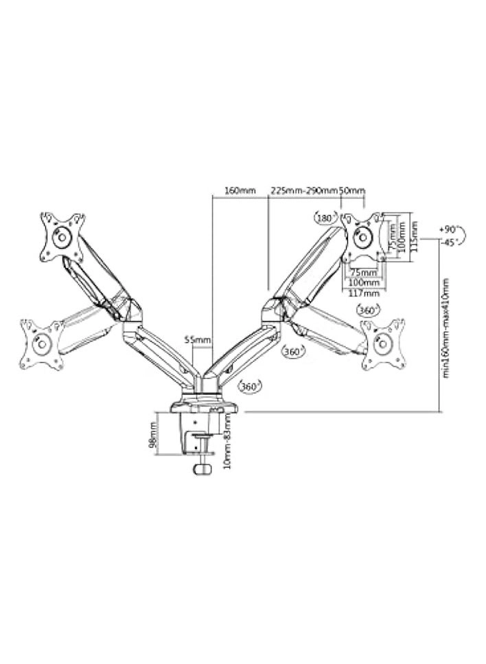 Dual Monitor Stand - 32 Inch 75mm x 75mm or 100mm x 100mm