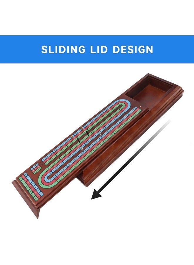 Three-Track Cribbage Board - Multi-Color Wooden 2 Deck Playing Cards