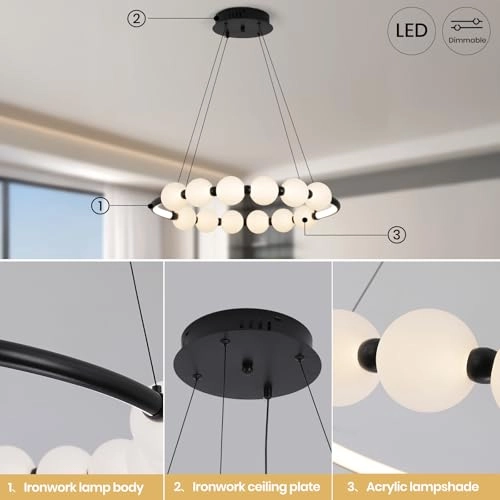 Single Ring White LED Chandelier - 3000K-6000K Dimmable