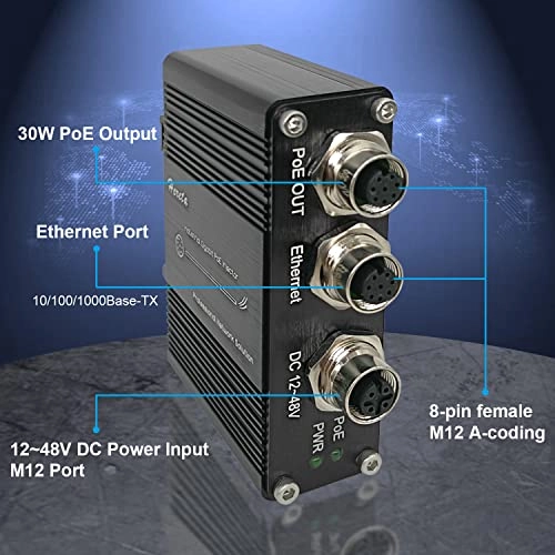 LNK-INJ301-M12 - 12~48V 30W 3 IEEE802.3at 10/100/1000Base-TX