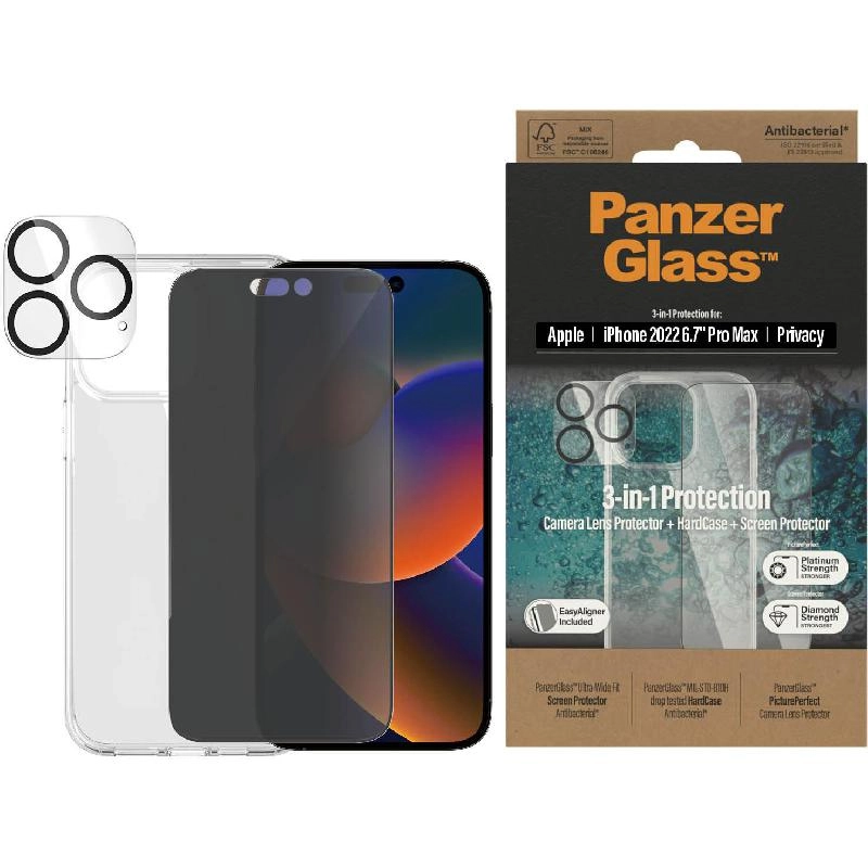 Privacy 3-in-1 Hard Case + Privacy Tempered Glass + Camera Lens Protector Case for iPhone 14