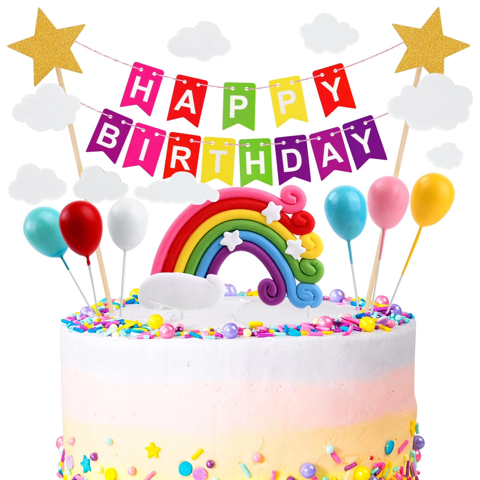 OSDUE Happy Birthday Cake Toppers - 17pcs Birthday