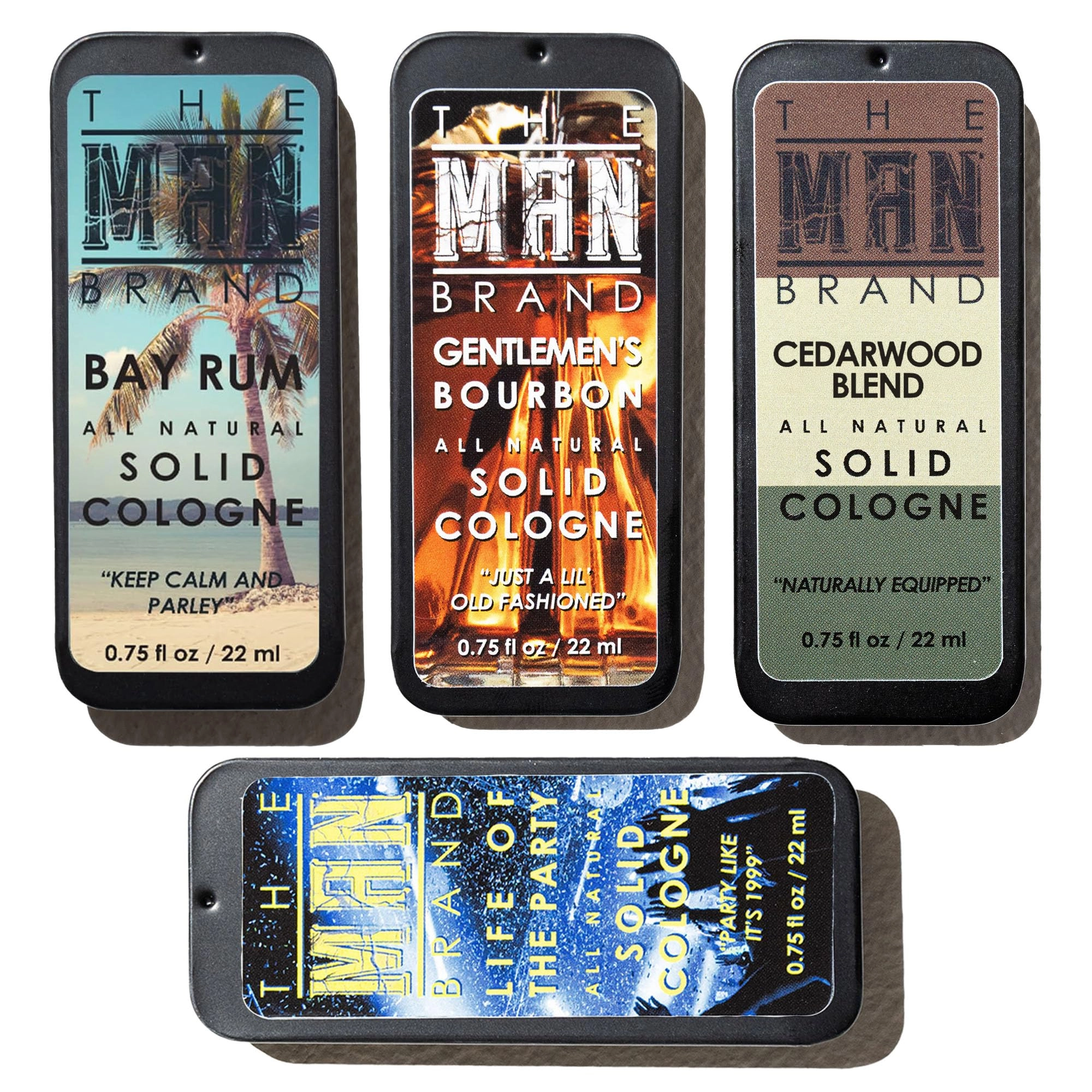 The Man Brand Bay Rum + Bourbon + Woodsman + Life of the Party