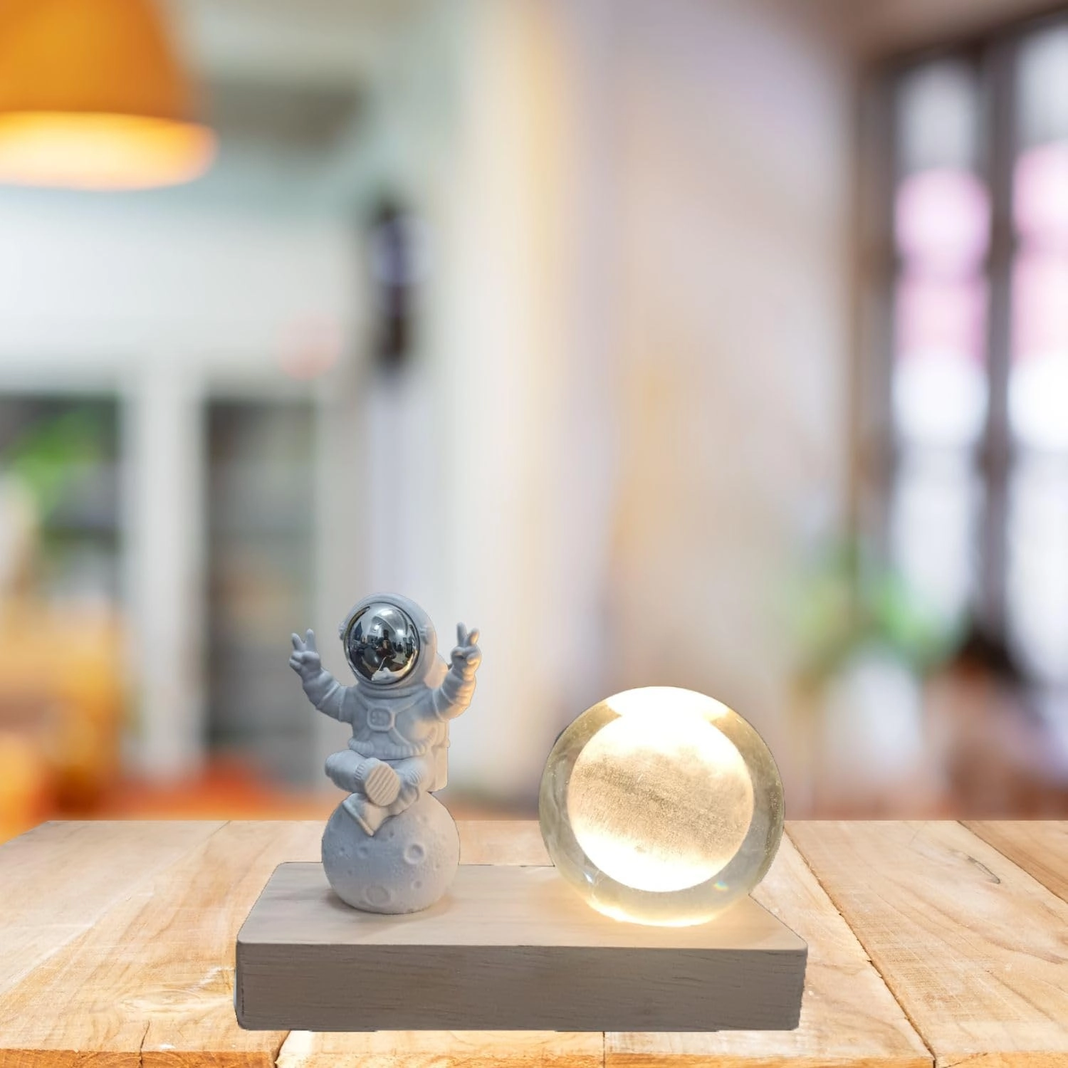 3D Crystal Moon Lamp - USB-Powered Wooden Base