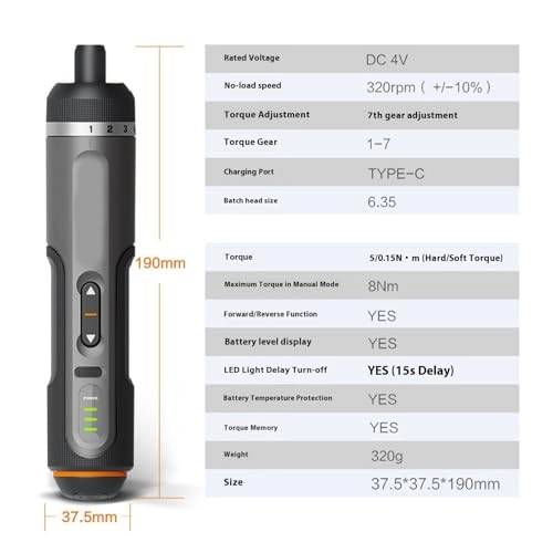 Cordless Electric Screwdriver - 7 Speed LED Work Light