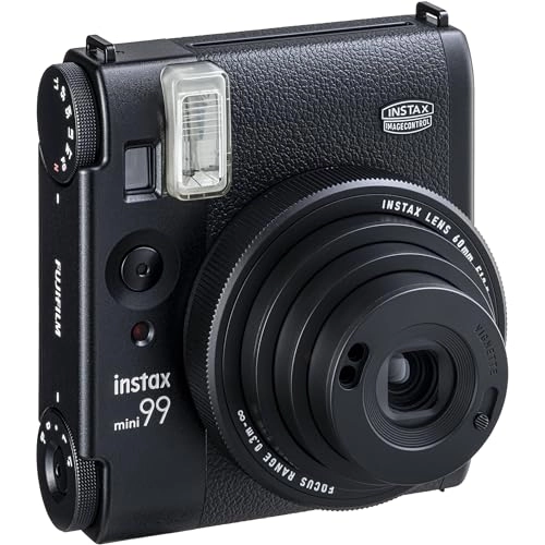 Mini 99 - Instant Camera Black + Carrying Case - Vegan Leather + Instax Film Value Pack - 20 Sheets