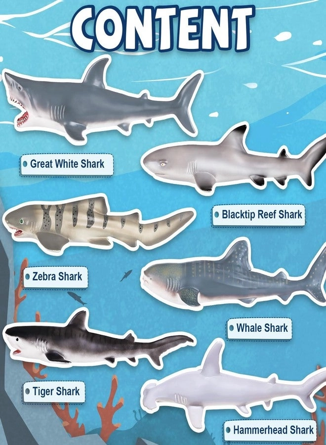 Shark Toy - 6 Pack 15-16 Inch + Educational Booklet