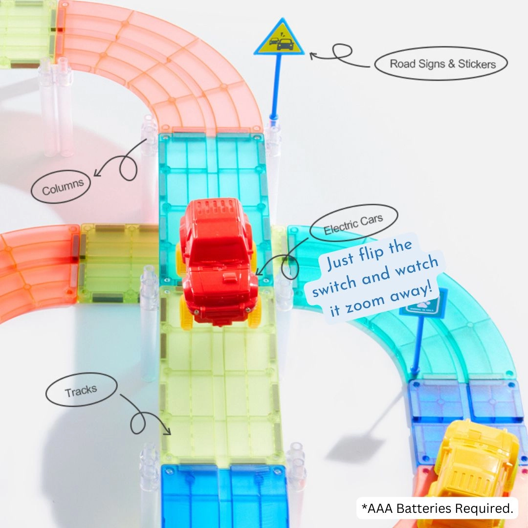 Grooved Magnetic Tiles - Racing Track 2 Battery-operated Cars