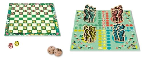 jeu de dames + jeu de l'oie + jeu des petits chevaux + jeu de serpents et échelles + jeu de 54 cartes (French)