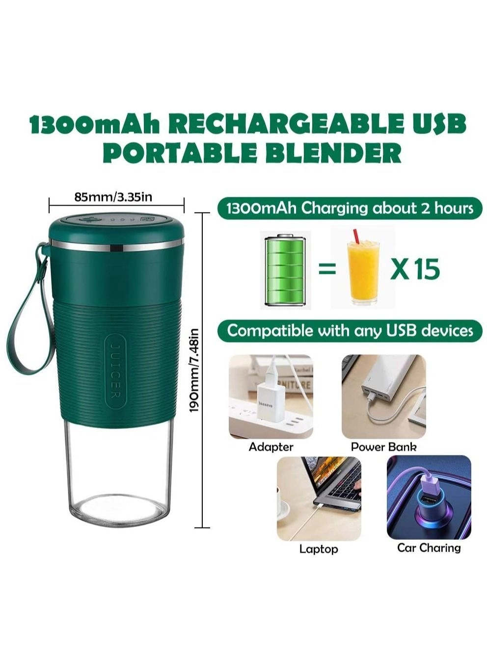 Portable Blender - USB Rechargeable 4 Stainless Steel Blades