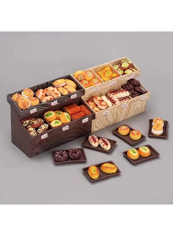 Generic Miniature Bread Cabinet Play Set - 24 Mini Breads 2 Plates
