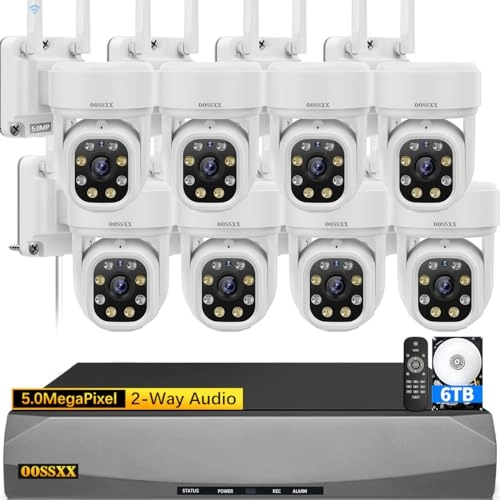 PTZ WiFi Outdoor Security Camera - 8 Cameras 5MP + 10-Channel NVR + 6TB HDD