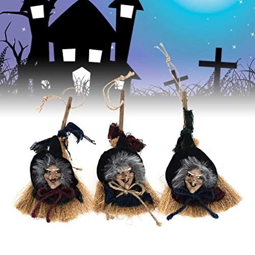 Animated Witch on Wooden Broomstick - Wood