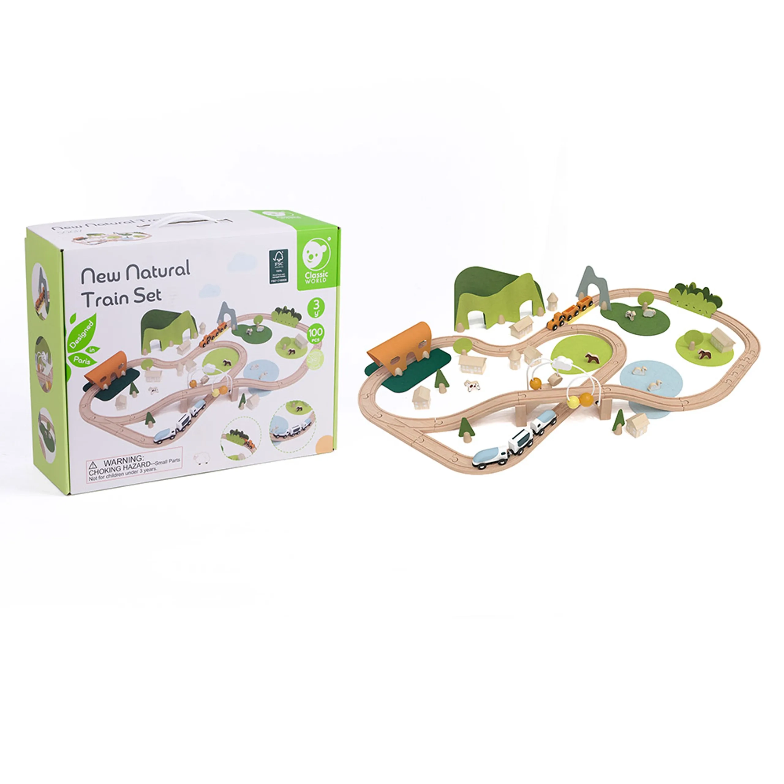 Wooden Natural Train Set - 100-piece