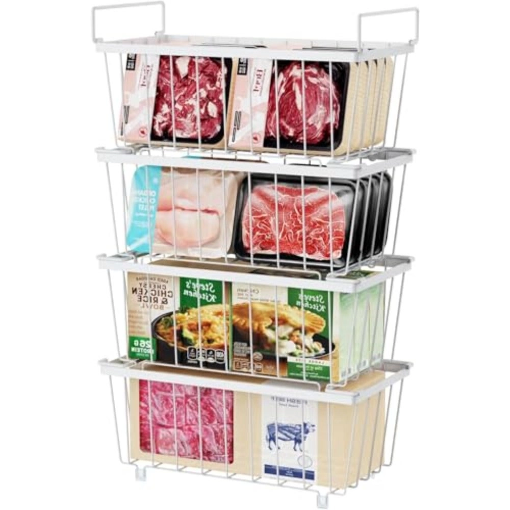 Generic Freezer Organizer Bins - 4 Pack Stackable White