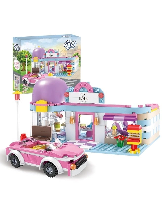 Girls Friends Hair Salon - 2 Mini People 5 Dolls Pink Convertible Car