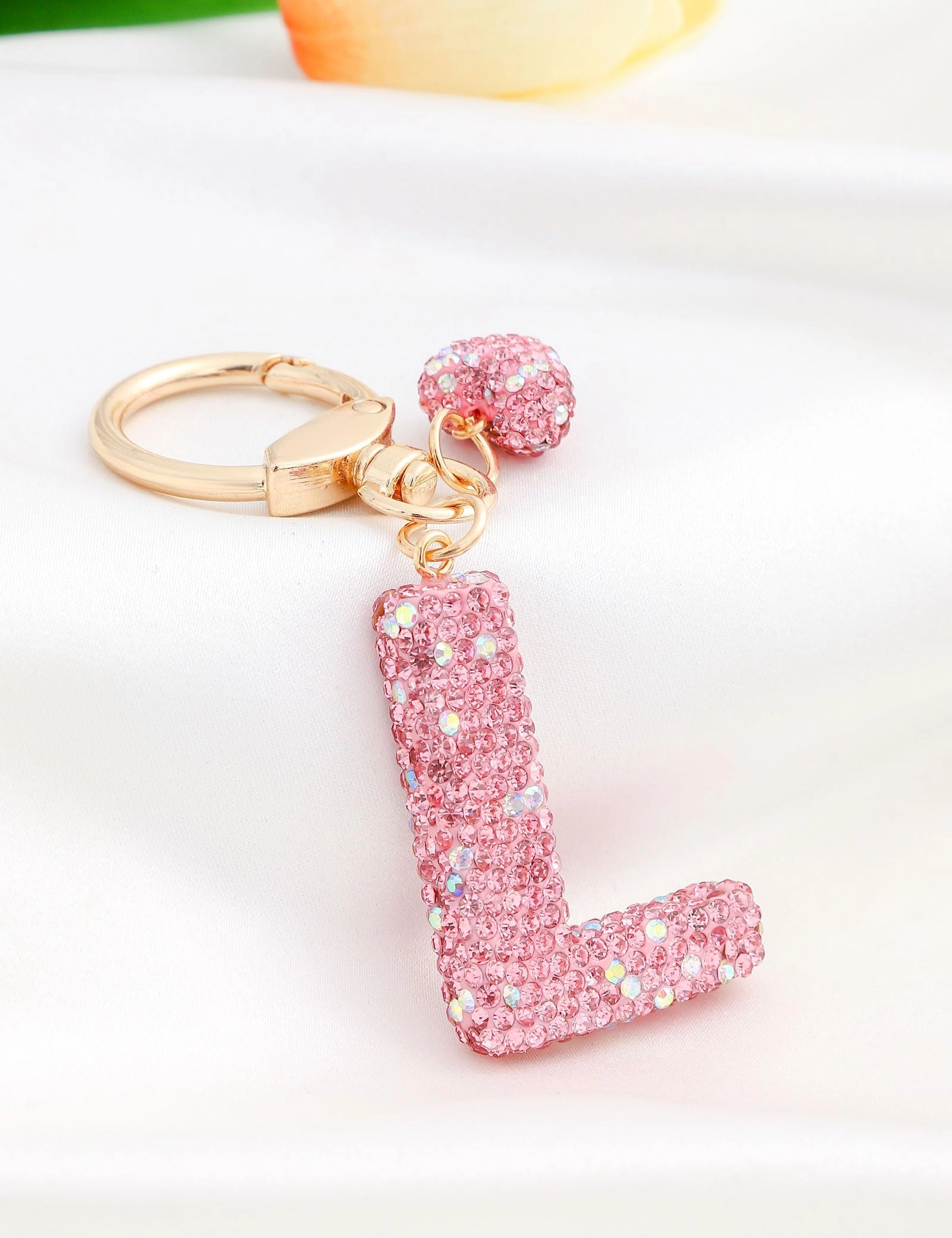 Initial Keychain - L Purple Rhinestone