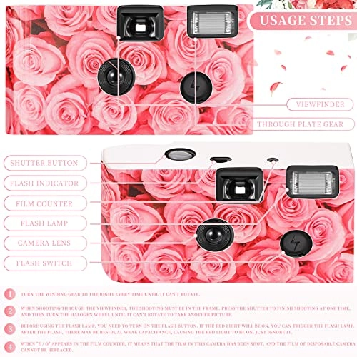 Disposable Camera - 12 Pack Built In Flash Pink Rose