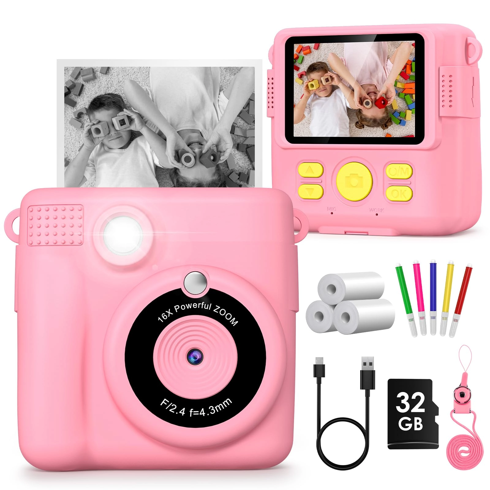 Gofunly Instant Camera for Kids - 2.4 Inch 1080P 32GB