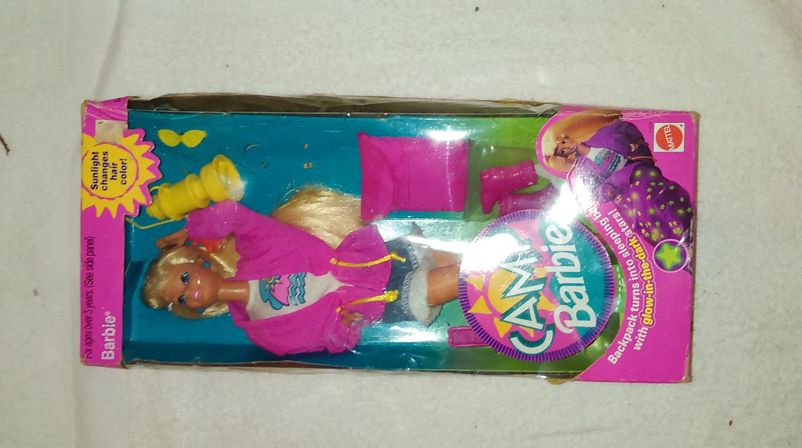 Mattel Barbie Camp Barbie Doll - Backpack Sleeping Bag Sunlight Hair Color Change Ages 15+