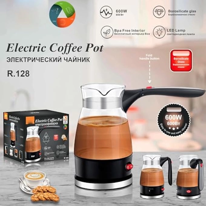 Turkish Glass Coffee Maker - Foldable Handle Portable Electric